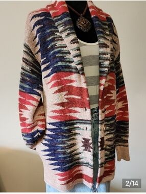 Lucky Brand Aztec Southwestern Oversized Cotton Cardigan Small